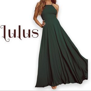 LULUS Mythical Kind of Love Dark Green Maxi Dress Size LARGE**Crisscross Straps